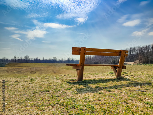 Wood bench in a public park