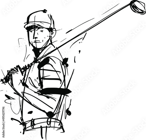 vector sketch illustration of a golfer wit golfer stick in hand