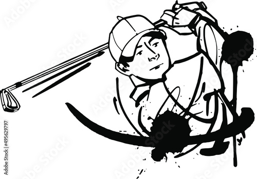 vector sketch illustration of a golfer wit golfer stick in hand