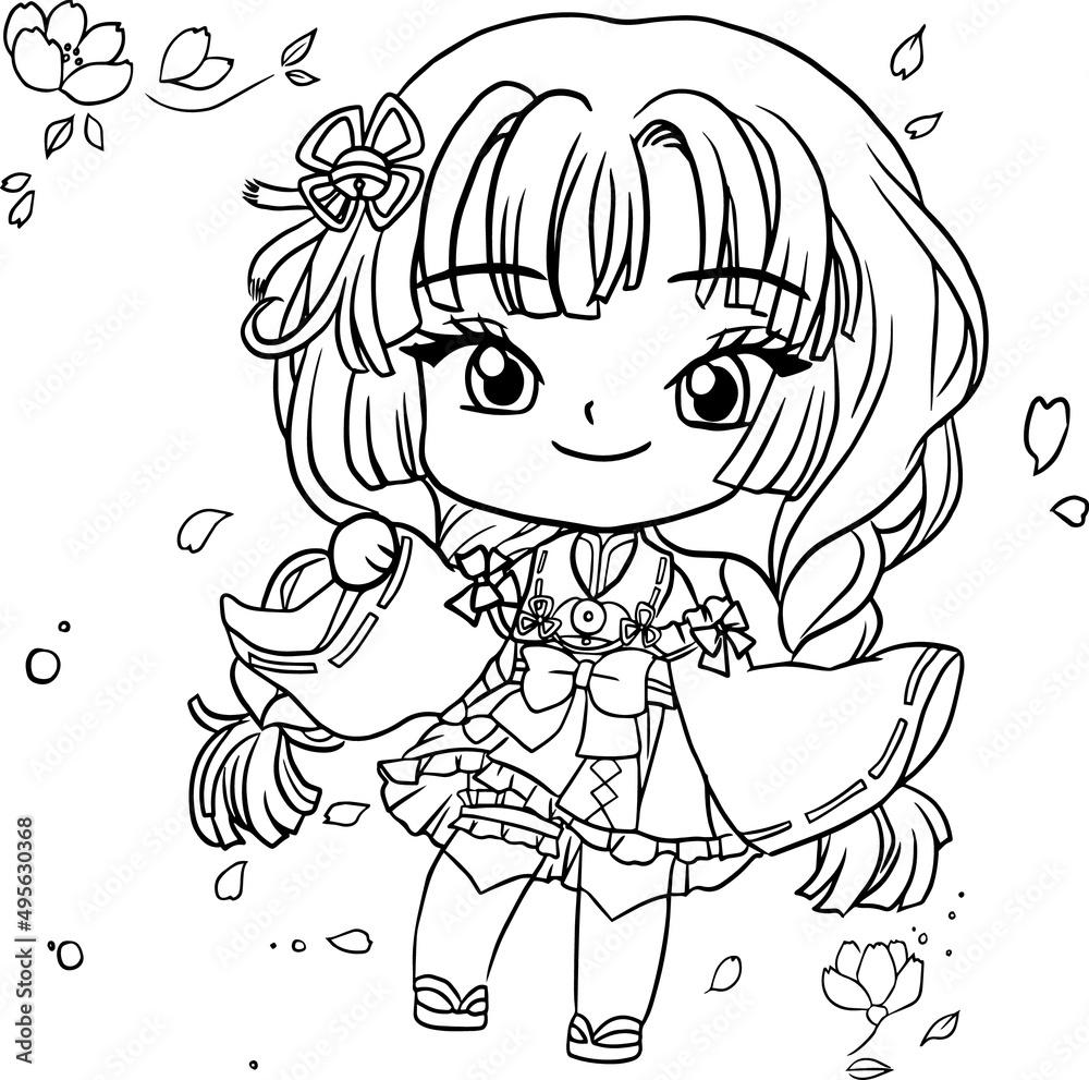coloring page cartoon kawaii manga illustration clipart kid drawing ...