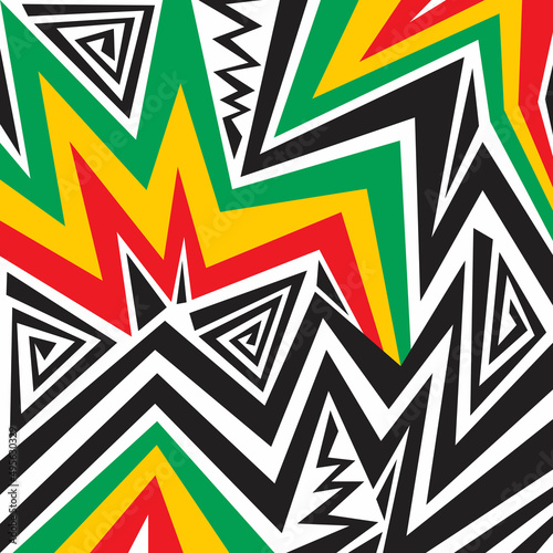 Abstract background with irregular lines and various pattern and with Jamaican color theme