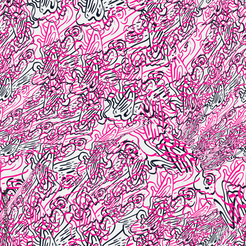 Seamless abstract surrealistic artwork with hand drawn unusual line patterns
