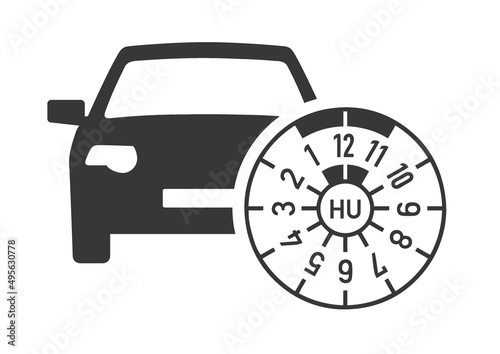 TÜV icon Symbol - Auto mit Siegel Vektor Illustration photo