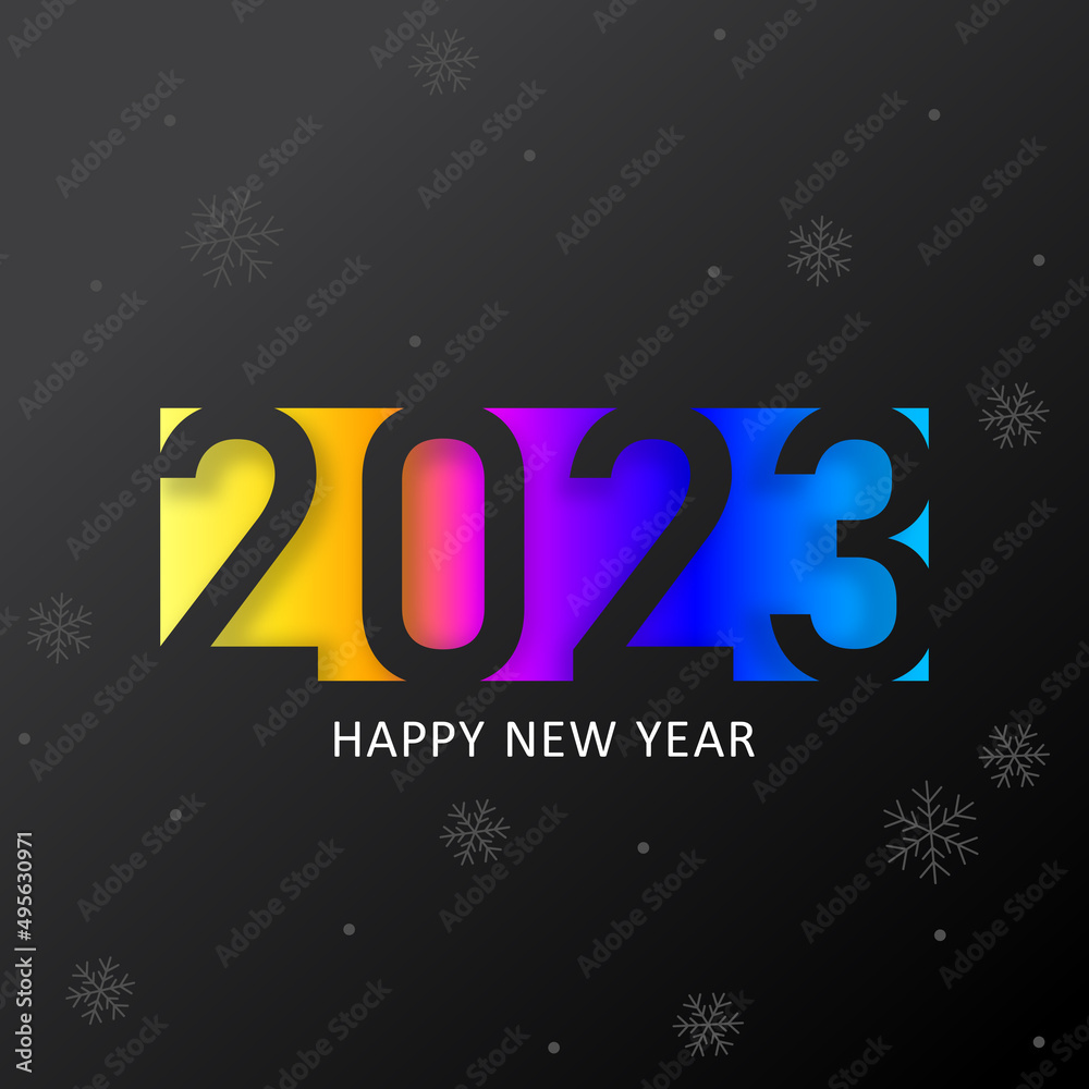 Happy new year. Holiday background. 2023. Happy new year. 2023 new year. Happy new year design. Colorful holiday background for calendar or web banner. 2022 celebration. Dark and bright 2023