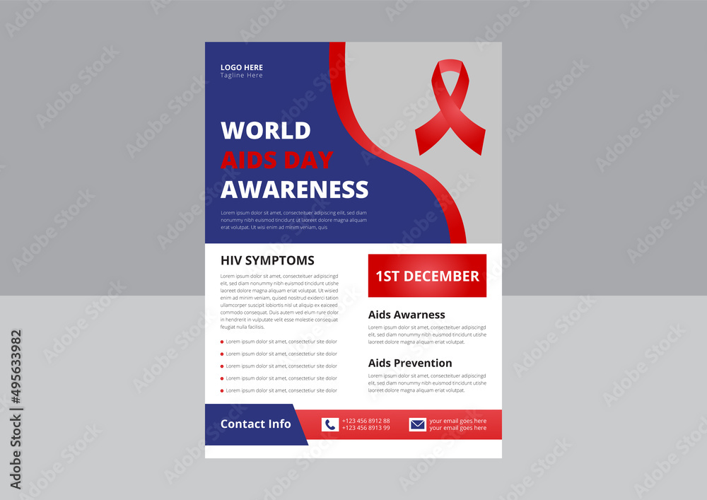 World AIDS Day or HIV Virus Poster or Flyer Design Template. HIV or ...