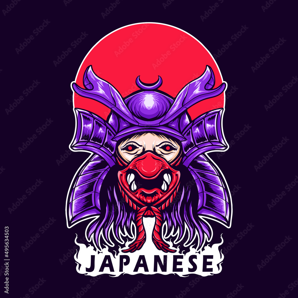 Japanese Horror Samurai vector Illustration