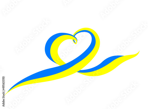 Heart from a yellow-blue ribbon.Ukrainian flag. No war, Save Ukraine. Anti-war vector pattern.