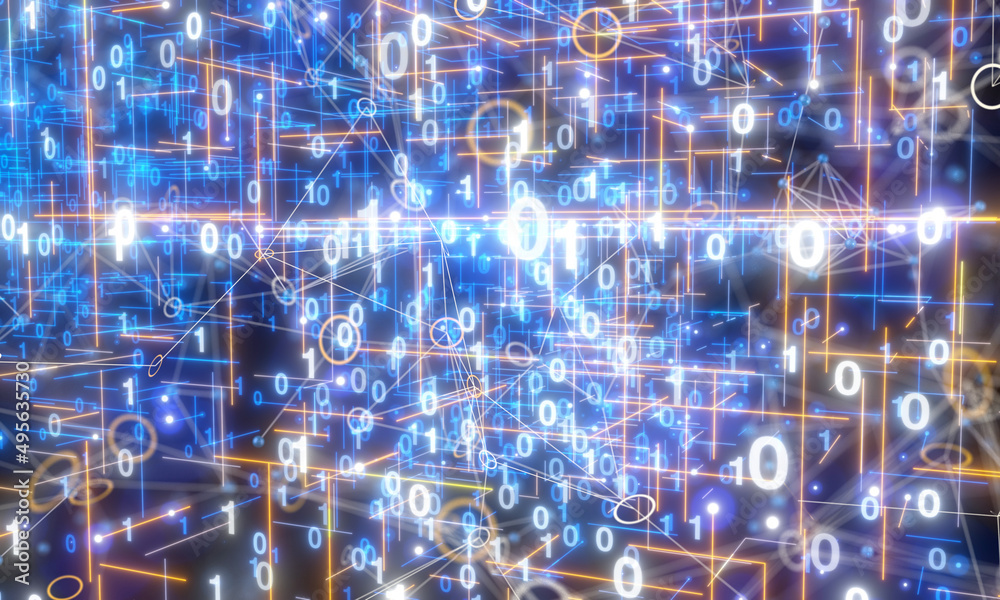 Neural network 3D illustration. Big data and cybersecurity Neural network 3D illustration. Big data and cybersecurity
