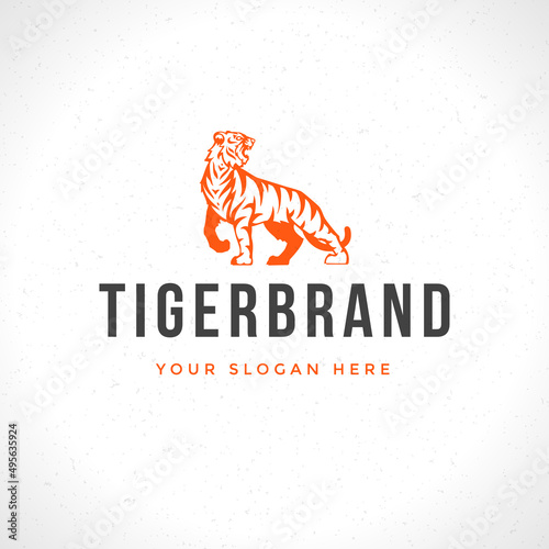 Vintage tiger logotype or mascot emblem symbol. Can be used for t-shirts print, labels, badges, stickers, vector illustration.