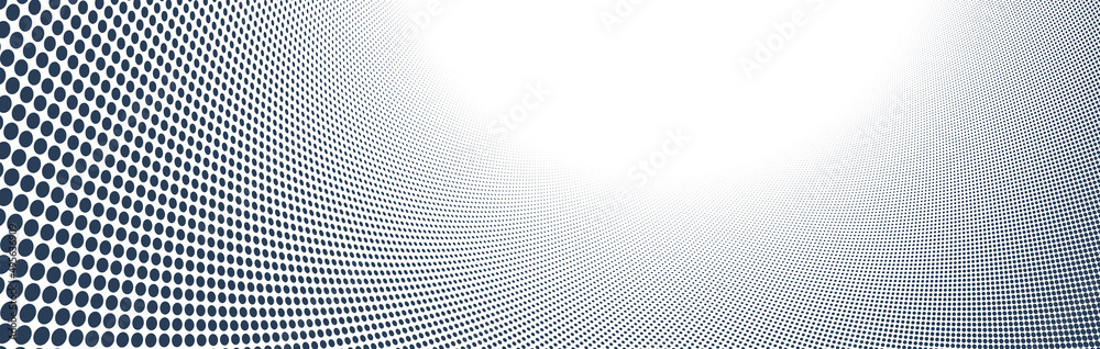 Grey dots in 3D perspective vector abstract background, dotted pattern cool design, wave stream of science technology or business blank template for ads. - obrazy, fototapety, plakaty 