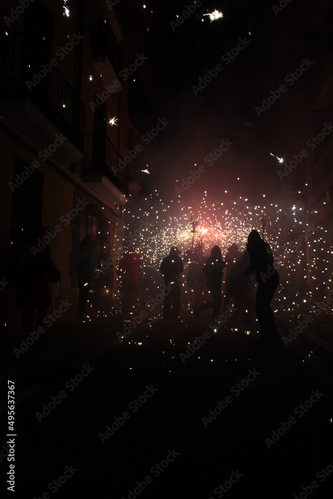 correfoc festivities in a town correfoc festivities in a town
