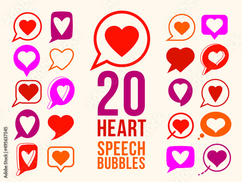 Hearts in speech bubbles ve...