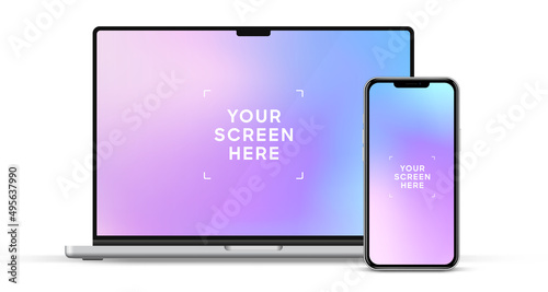 Modern laptop mockup front view, isolated on white background. Notebook mockup for ui ux app and website presentation Stock Vector illustration.