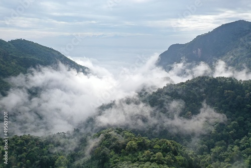 ภาพมุมสูง ธรรมชาติบนเทือกเขาสูง บ้านผาฮี้ อ.แม่สาย จ.เชียงราย ประเทศไทย เอเซีย