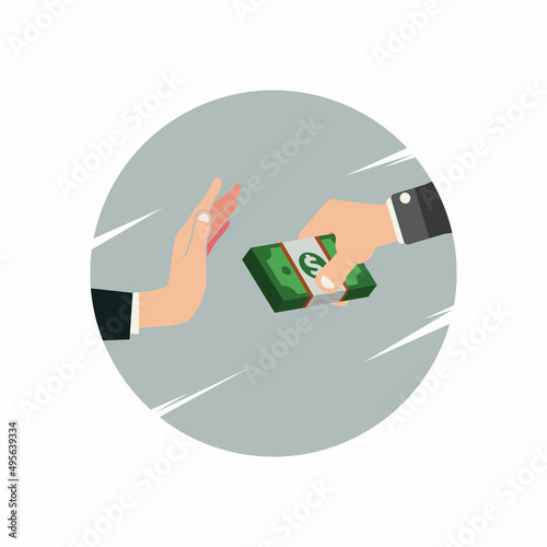 Hand refusing offered bribe vector illustration