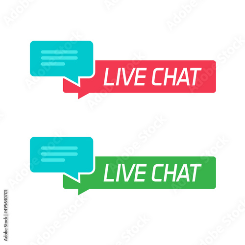 Live chat support icon button vector or online callcenter assistance help logo red green blue color flat design illustration photo