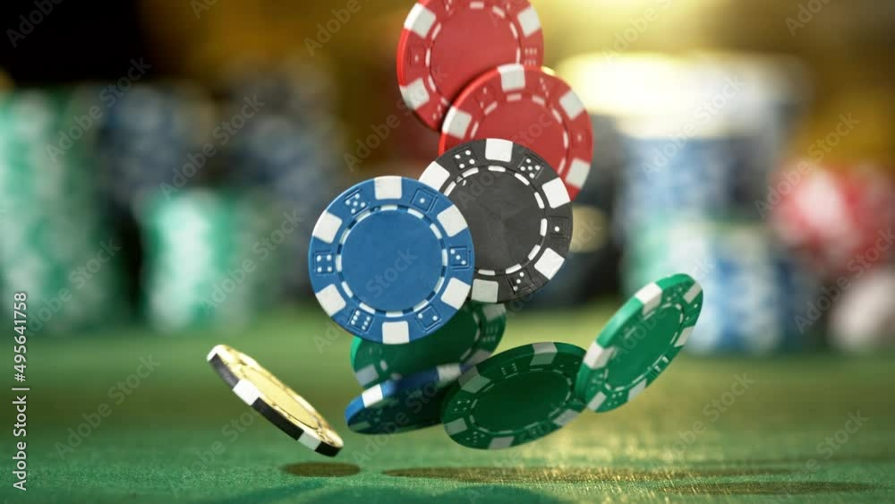 Super slow motion of falling poker chips. Filmed on high speed cinema camera, 1000fps.