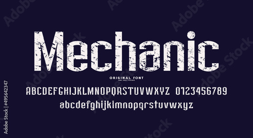 Narrow sans serif font in laconic strict style