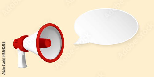 Realistic 3d megaphone. Plastic megaphone with shadow. Vector illustration