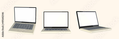 3d realistic laptop with blank screen on light background. Vector illustration