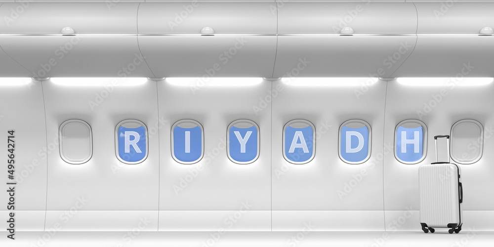 Plane portholes with RIYADH text, 3d rendering