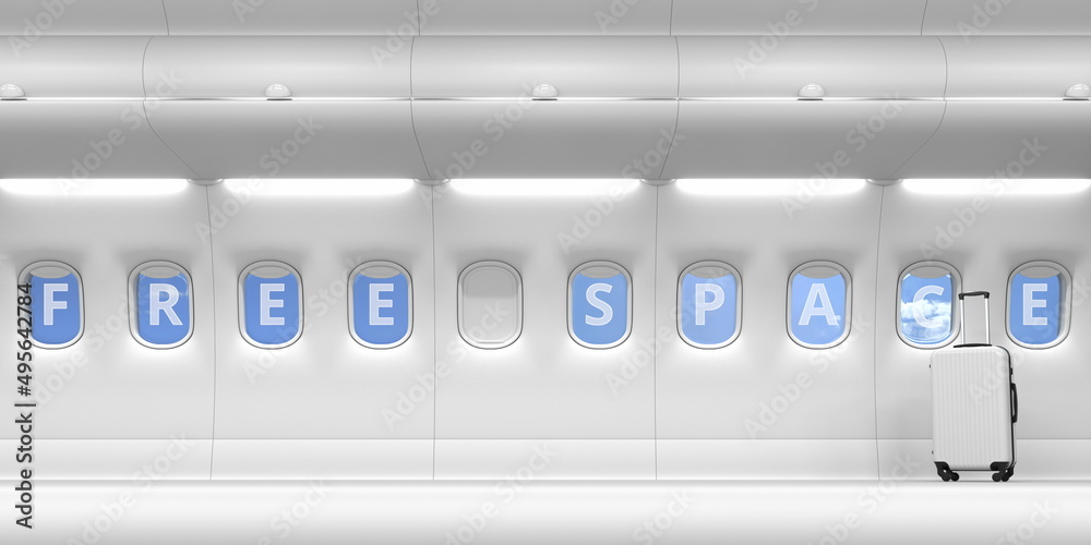 Free space text on an airplane portholes. 3d rendering