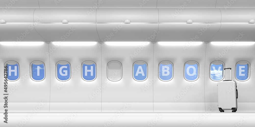 Airliner portholes with High above text. 3d rendering Airliner portholes with High above text. 3d rendering