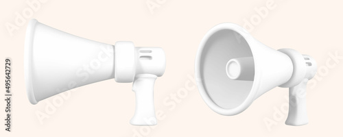 Realistic 3d megaphone. Plastic megaphone with shadow. Vector illustration