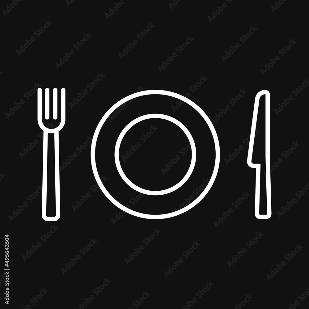 Plate fork and knife icon on grey background Plate fork and knife icon on grey background