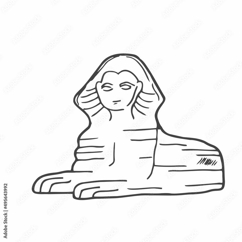 The Sphinx at Giza and pyramid. Vector line drawing The Sphinx at Giza and pyramid. Vector line drawing
