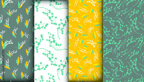 Lily of the Valley Seamless Texture. Bunch of Convallaria Majalis. Summer Floral Pattern. Lily of the Valley. Vintage Leaves Illustration. Blossom Fabric. Romantic Lily of the Valley.