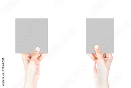 Female Hand is Holding An Empty Sign on Isolated White Background