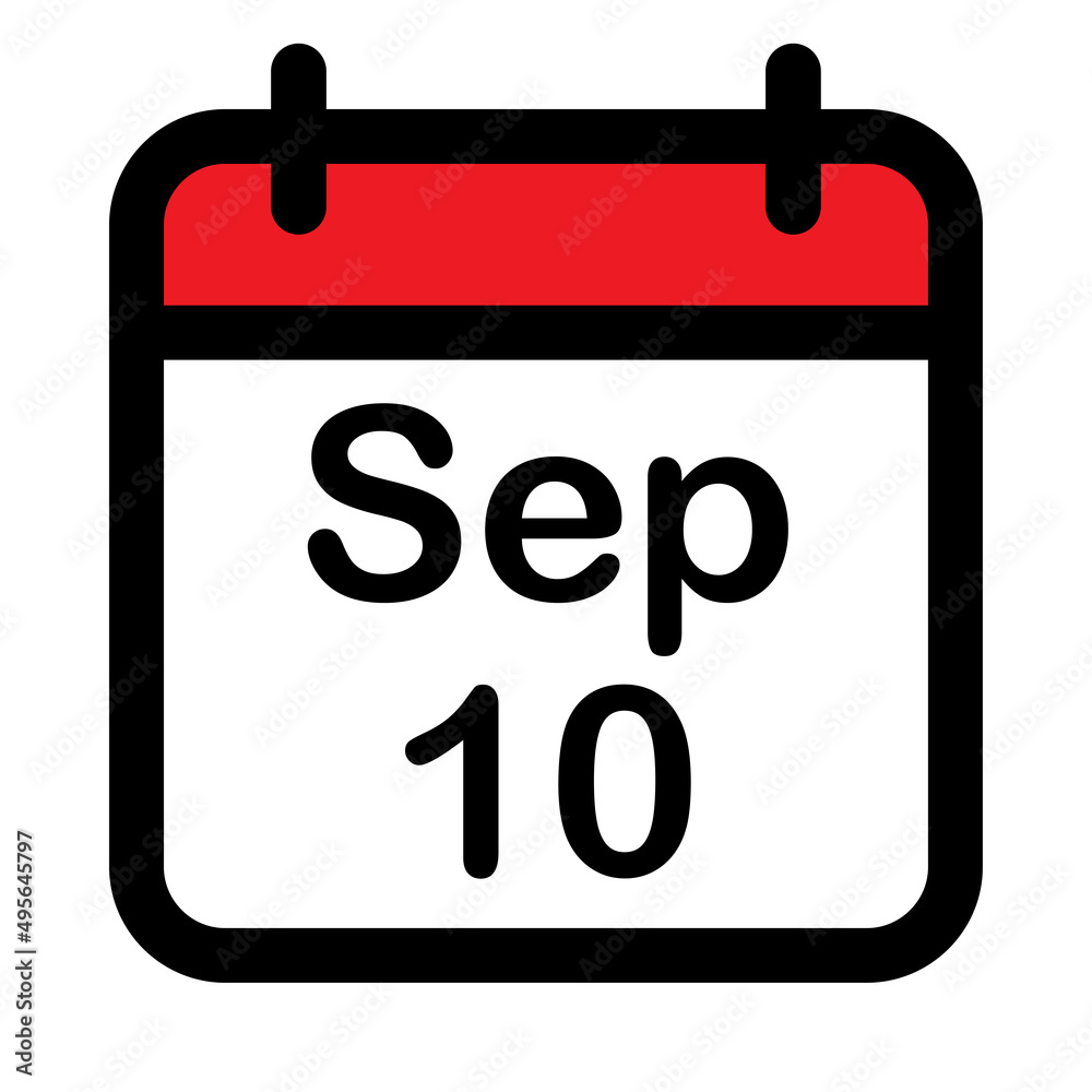 Calendar icon with tenth September Calendar icon with tenth September