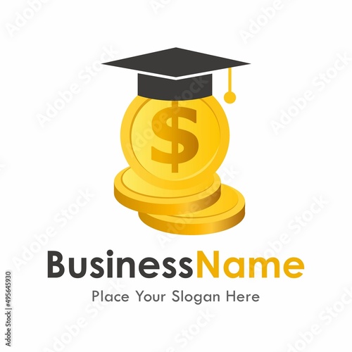 Graduate hat with coins money logo vector template. Suitable for investment in education