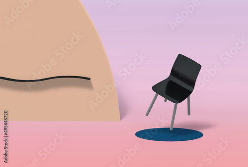 Falling floating chair concept on minimalist background- 3D render