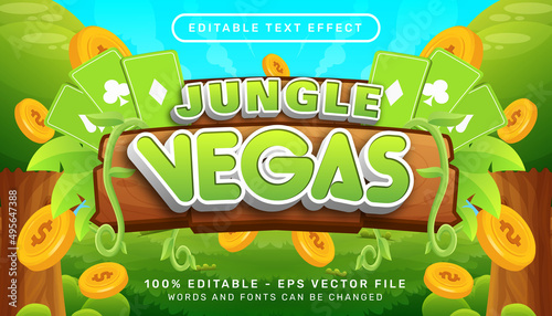 jungle vegas 3d text effect and editable text effect with leaf illustration