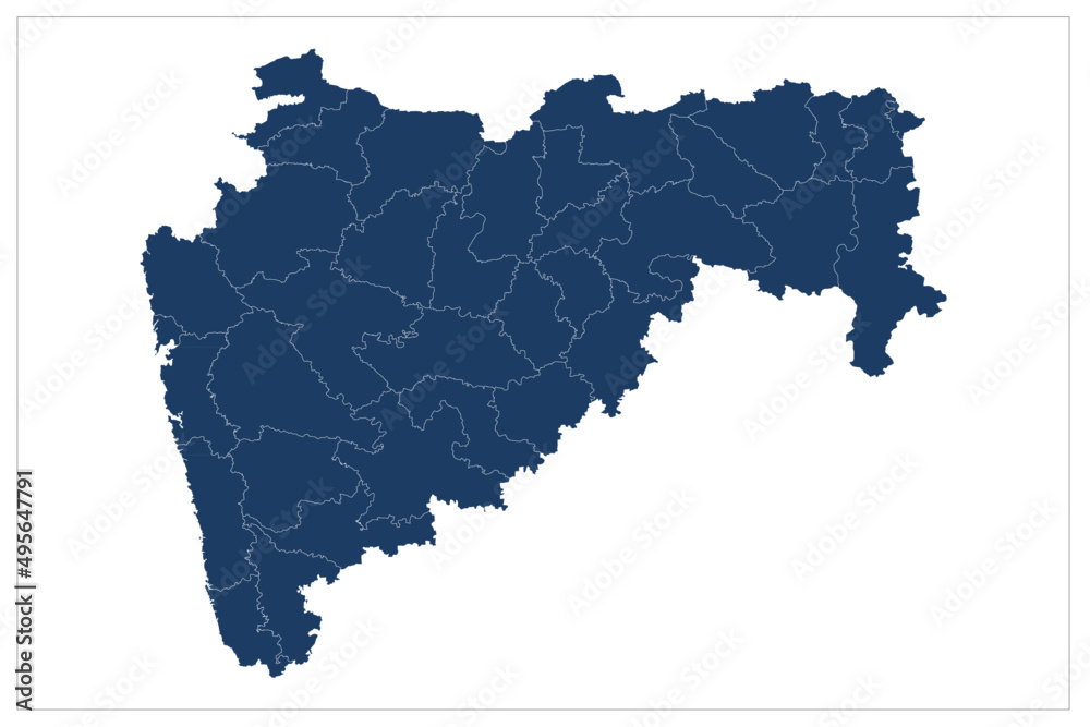 Beautiful Maharastra India vector map illustration on white background ,Maharastra District vector map illustration