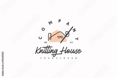 creative knitting logo with house concept, knitting house logo, logo reference for your business.