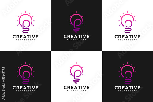 set of creative initial letter P logo with lights concept, logo reference for your business.