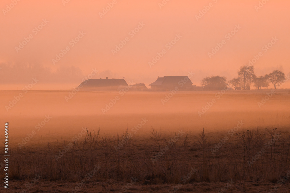 Living in the countryside. Spring sunrise panorama. Living in the countryside. Spring sunrise panorama.