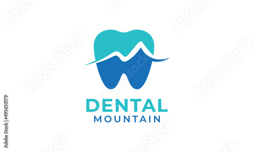 Dentist shape and Mountain line negative space. Dental Mountain logo design.