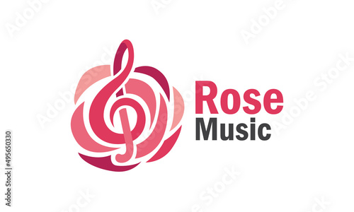 Combination of roses with musical notes for music identity logo design, musical performance events.