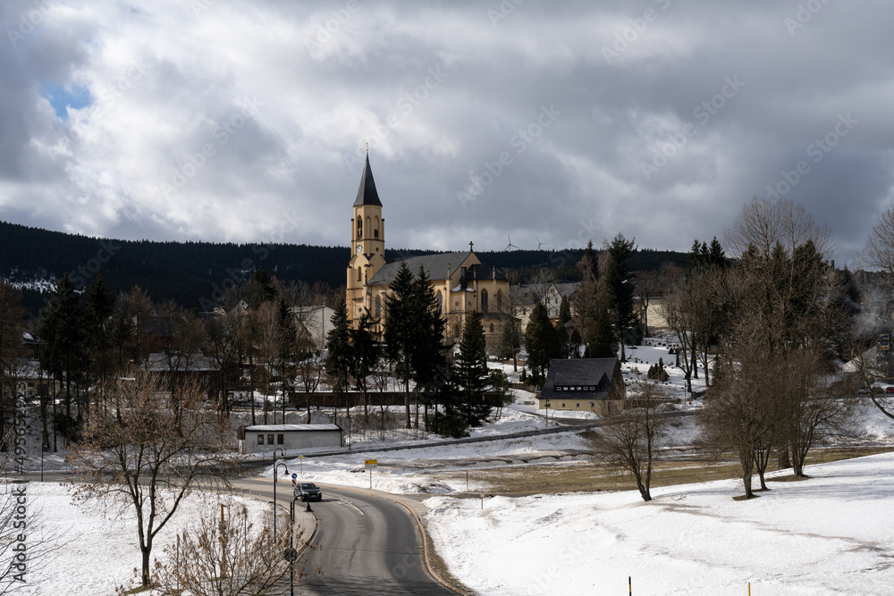 Fototapeta premium Blick auf Oberwiesenthal