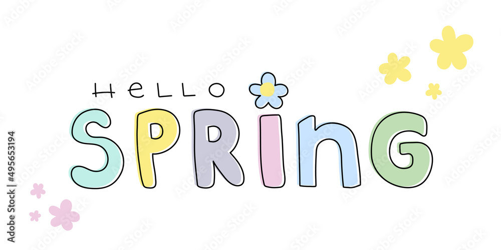 Hello spring lettering. Hand drawn. Floral spring inspiration. Pastel colors. Vector illustration, flat design Hello spring lettering. Hand drawn. Floral spring inspiration. Pastel colors. Vector illustration, flat design