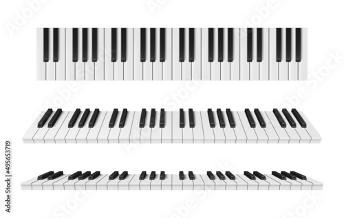 Collection realistic musical instrument row of black and white keys vector illustration