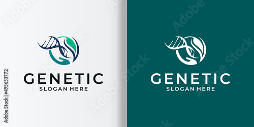 elegant dna logo and sel premium vector