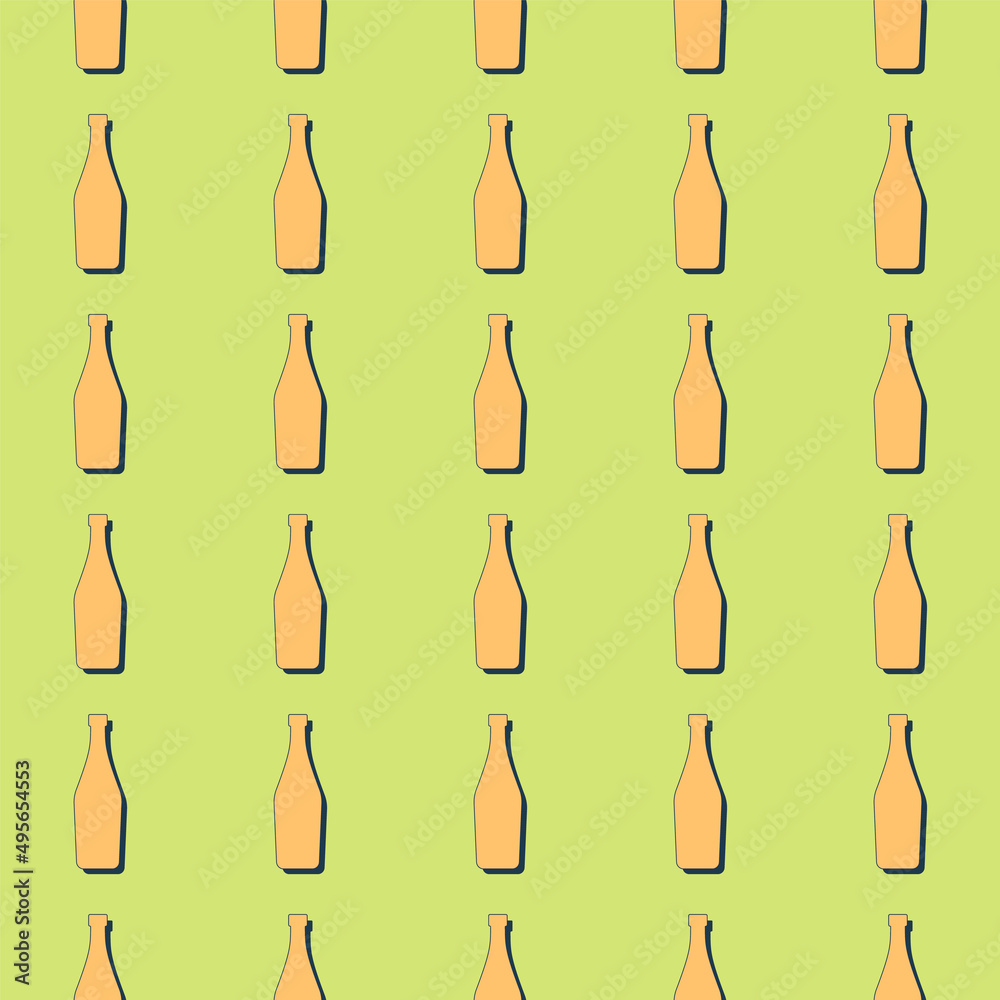 Martini bottles seamless pattern. Line art style. Outline image. Color template. Party drinks concept. Illustration on background. Flat design style for any purposes