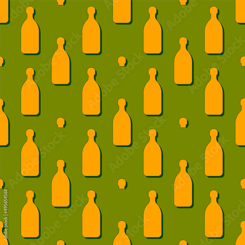 Tequila bottles seamless pattern. Line art style. Outline image. Color repeat template. Party drinks concept. Illustration on background. Flat design style for any purposes