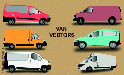 Fototapeta Naklejka Na Ścianę i Meble -  Vector set of vans in different colors