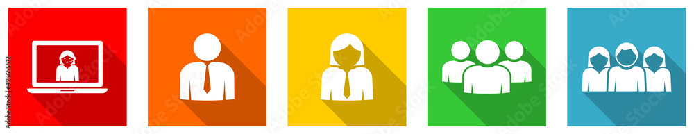 Set of colorful web flat design business people vector icons, human resources concept buttons for webdesign and mobile applications on white background Set of colorful web flat design business people vector icons, human resources concept buttons for webdesign and mobile applications on white background